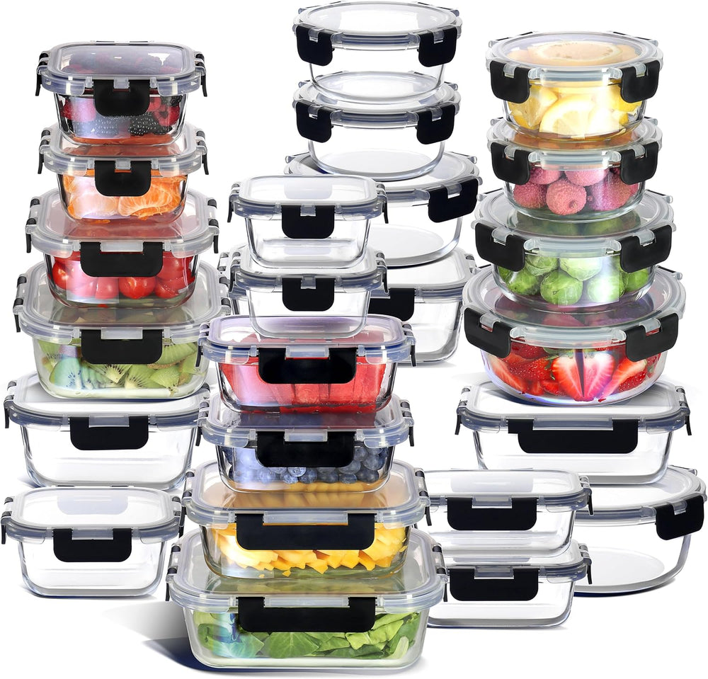 Nestl 48pc Glass Storage Containers with Lids, 24 Glass Food Storage Containe...