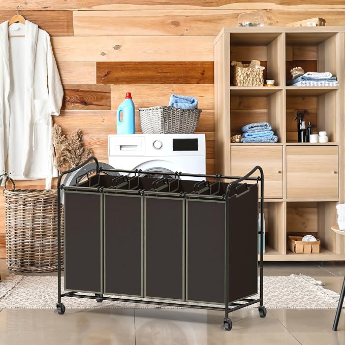 Simple Houseware 4-Bag Heavy Duty Laundry Sorter Rolling Cart