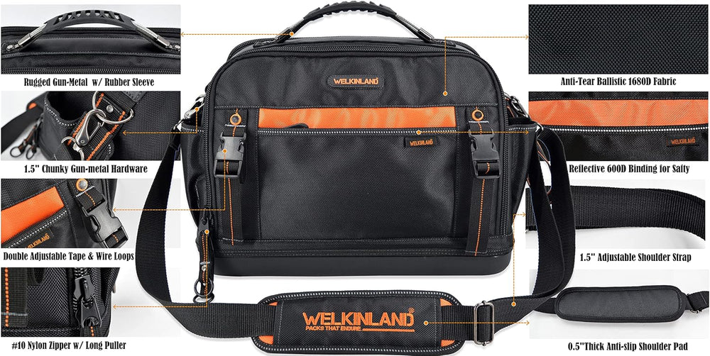 WELKINLAND 42-Pocket Tool Organizer, 16- Inch Hard Bottom Tool Bag