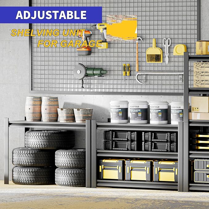 3 Pieces Garage Shelving, Heavy Duty Sturdy Steel Thickened Metal Shelves