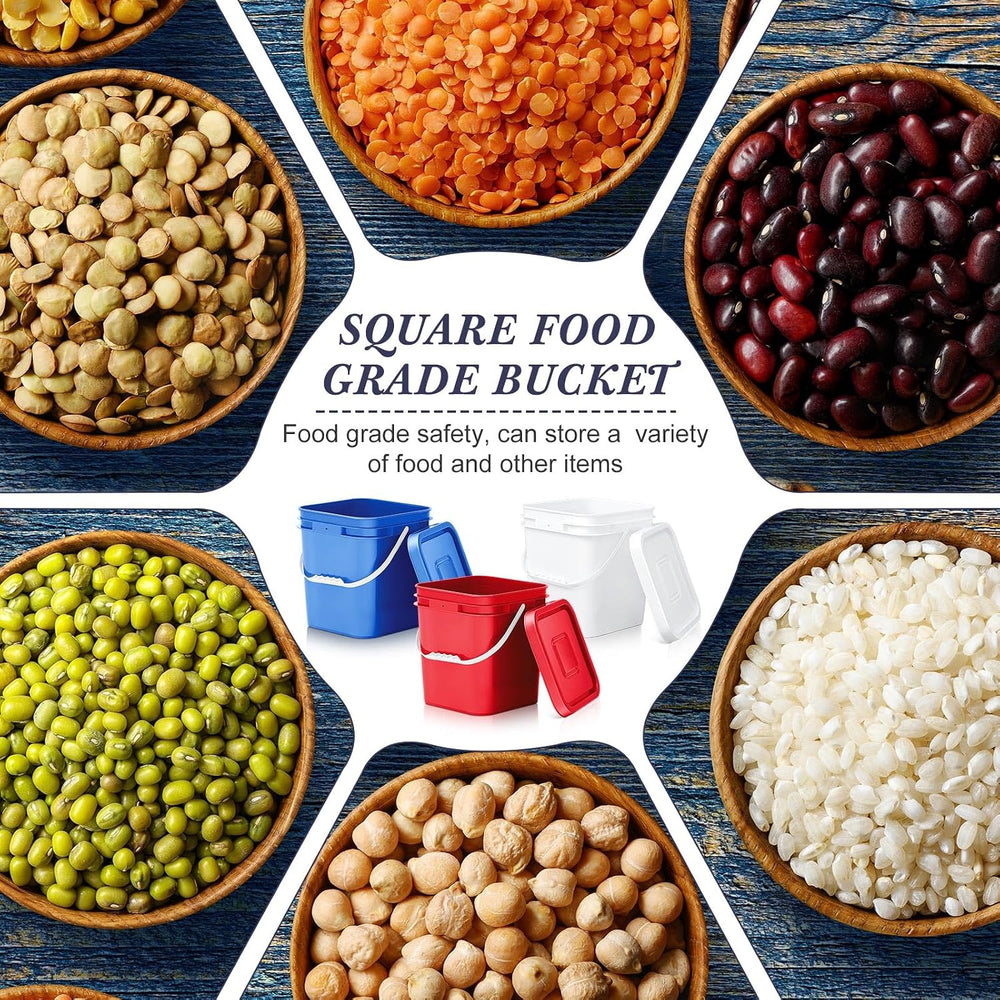 Mumufy 3 Pcs 3.5 Gallon Square Food Grade Bucket with Lid Square Bucket Pail ...