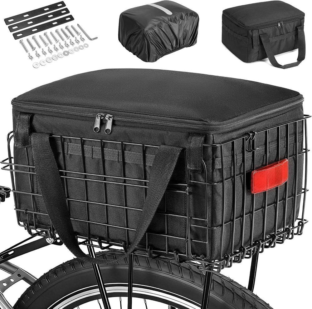 CDYWD Bike Basket Rear, Bicycle Basket with Liner Bag & Waterproof Cover