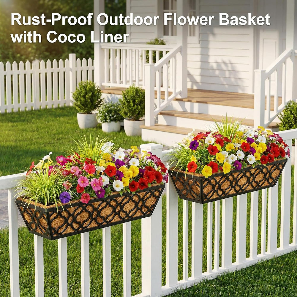 4 Pcs 30" Window Box Deck Railing Planter Box with Horse Trough Coco Lin...