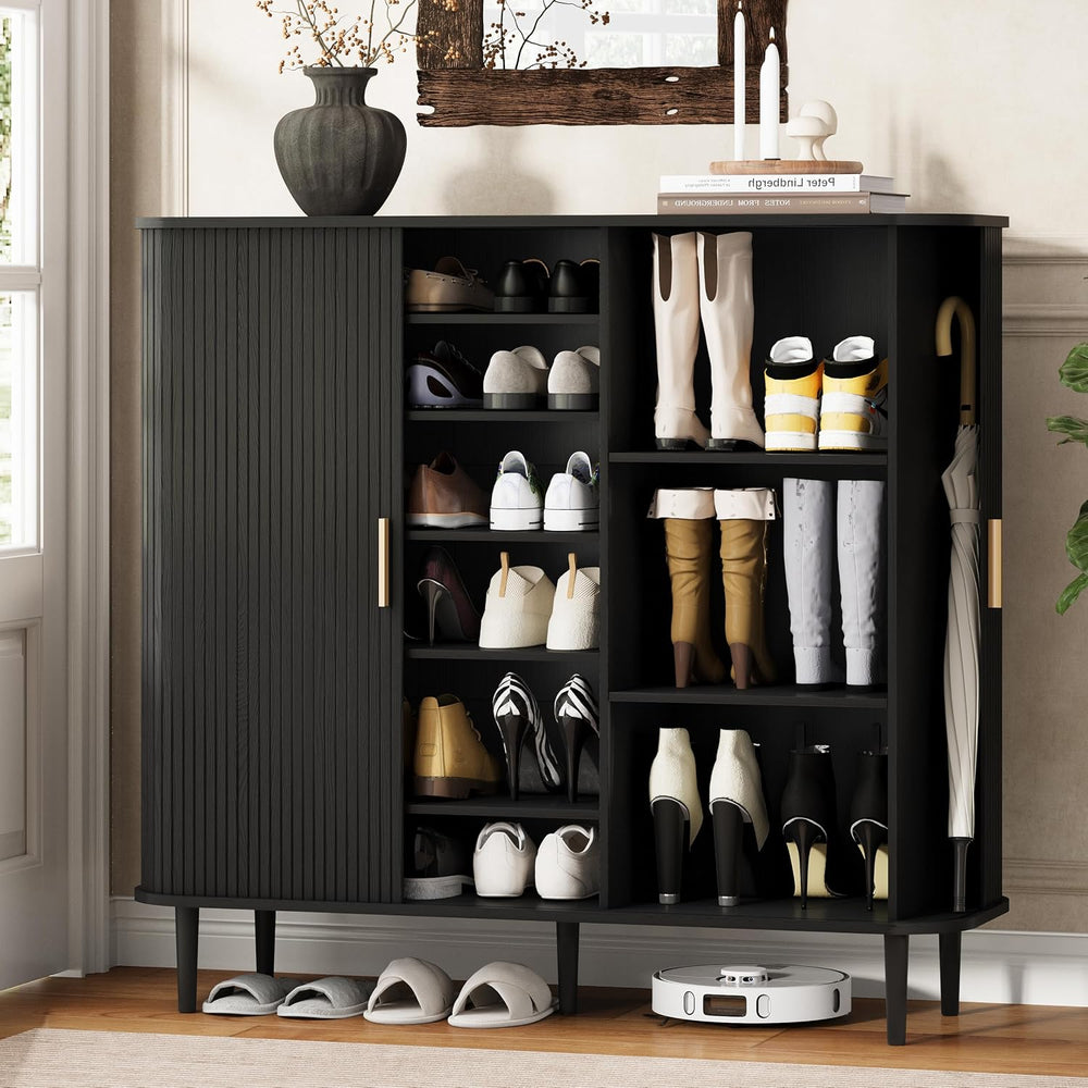DHH Shoe Storage Cabinet with Sliding Door, 6-Tier Shoe Cabinet with Adjustab...
