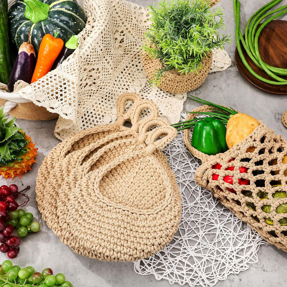 9 Pcs Jute Fruit Hanging Baskets for Kitchen, Boho Woven Wall Baskets, Produc...