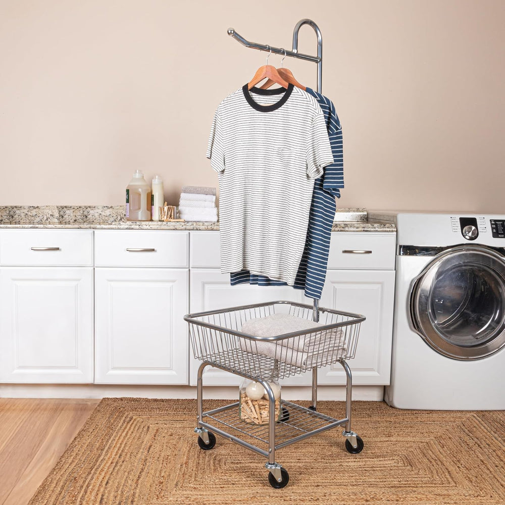 Household Essentials 6028-1 Rolling Laundry Cart with Hanging Bar - Chrome Fi...