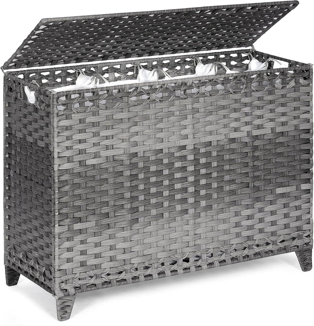 Laundry Hamper with 4 Removable Liner Bags; 176L Handwoven Rattan Laundry