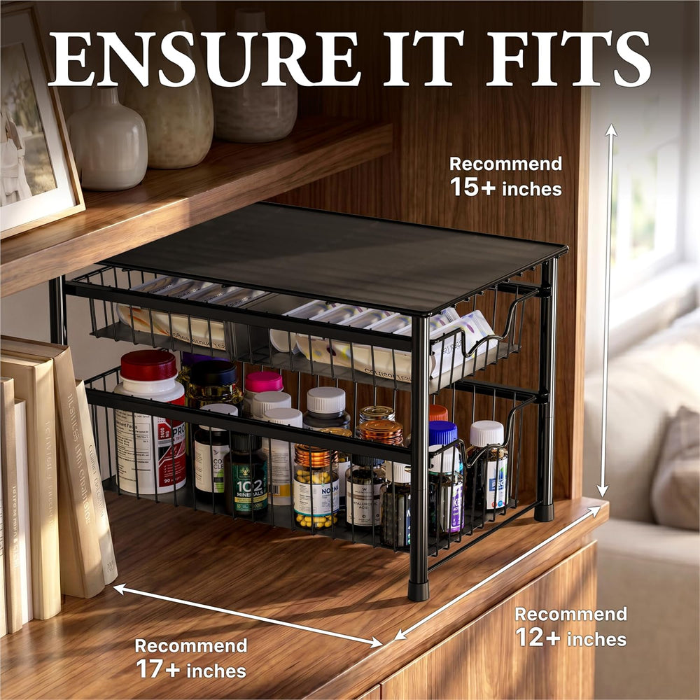 Simple Houseware Stackable Sliding Basket Organizer Drawer, Black, 2-Tier