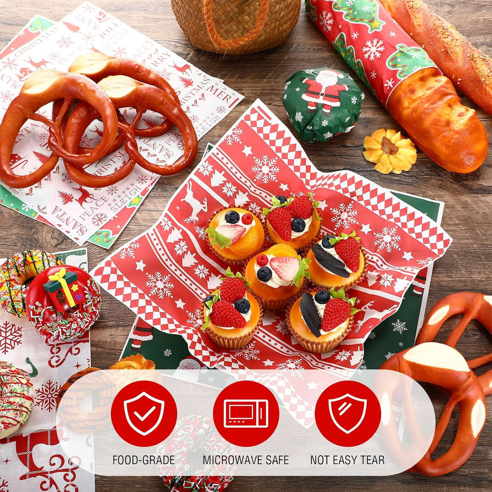 Reallnaive 600 Pcs Christmas Elk Wax Paper Sheets for Food 12 x 12 Inch