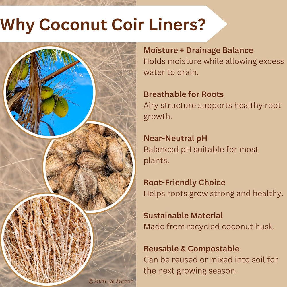 LaLaGreen 14" (8 Pack, Round) Coco Liners for Hanging Basket – Medium Co...