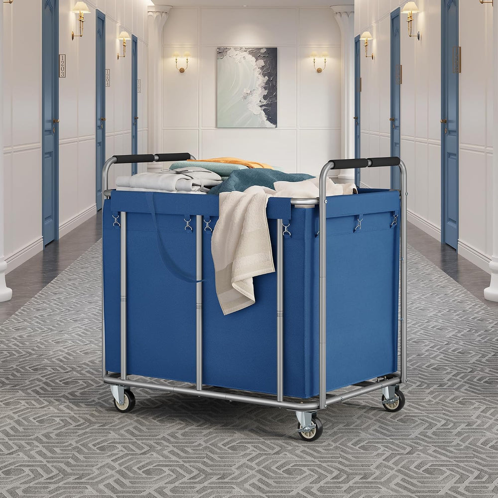 Tajsoon Heavy Duty Laundry Cart with Wheels 450L, Big Laundry Basket, Blue