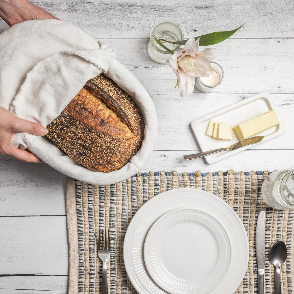 Bread Warmer Basket with Warming Stone (Large Oval 12 x 9) - Bundled w/Linen ...