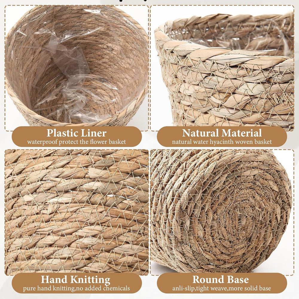 AceOrbit 6 Pcs Wicker Plant Basket Bulk with Liners, Medium, Rustic