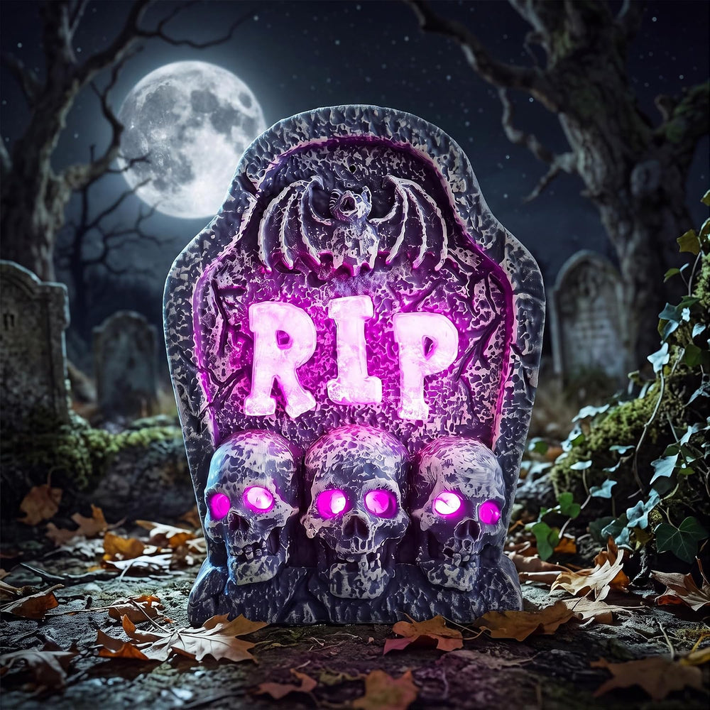 Halloween Animatronic 16in Rip Tombstone, Decorations with Creepy Sound