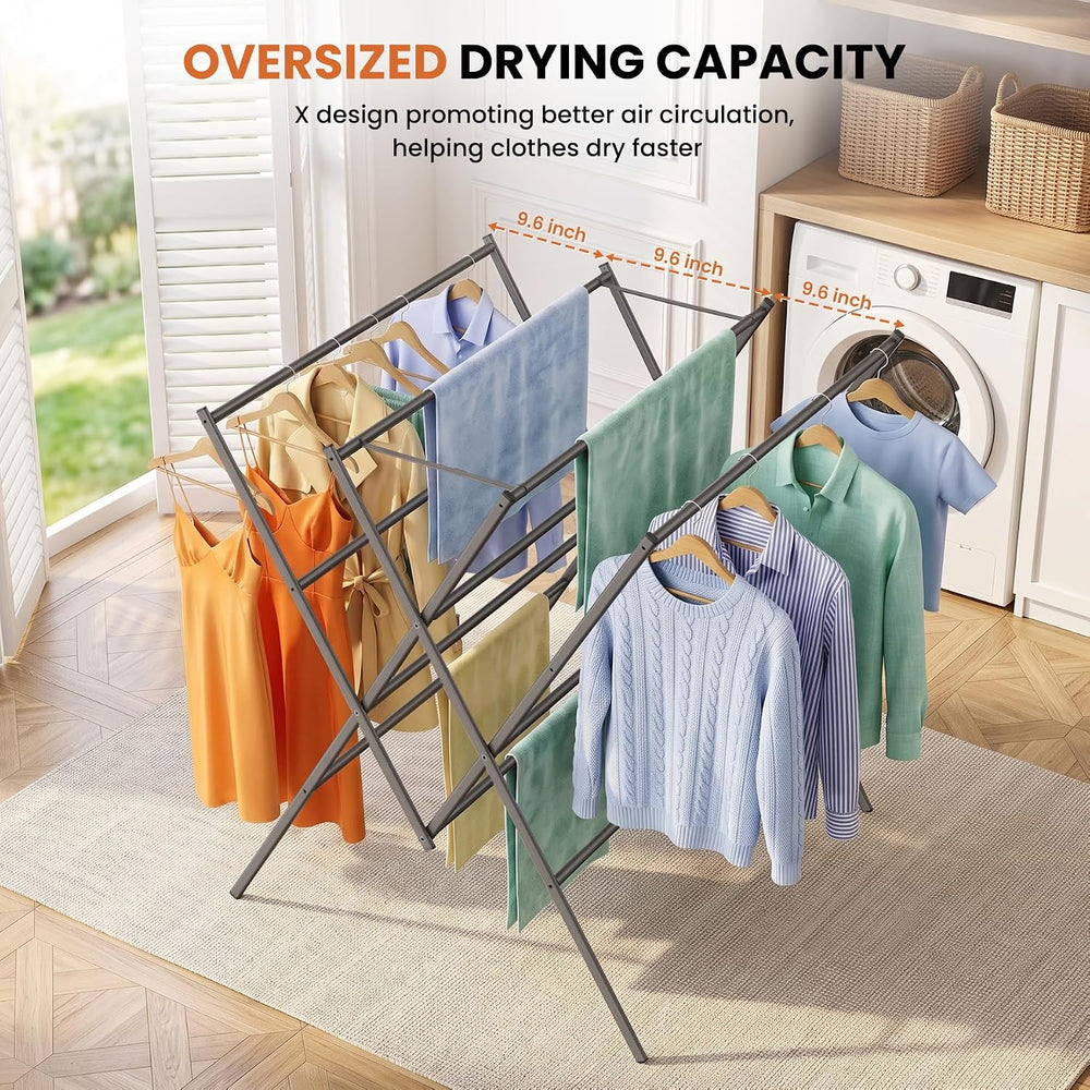 Bigzzia Drying Rack Clothing, Foldable Portable Large 12 Drying Poles