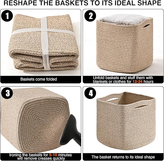 11 Inch Cube Storage Bins, Storage Cube Organizer Bins, Woven Cotton Rope (Pa...
