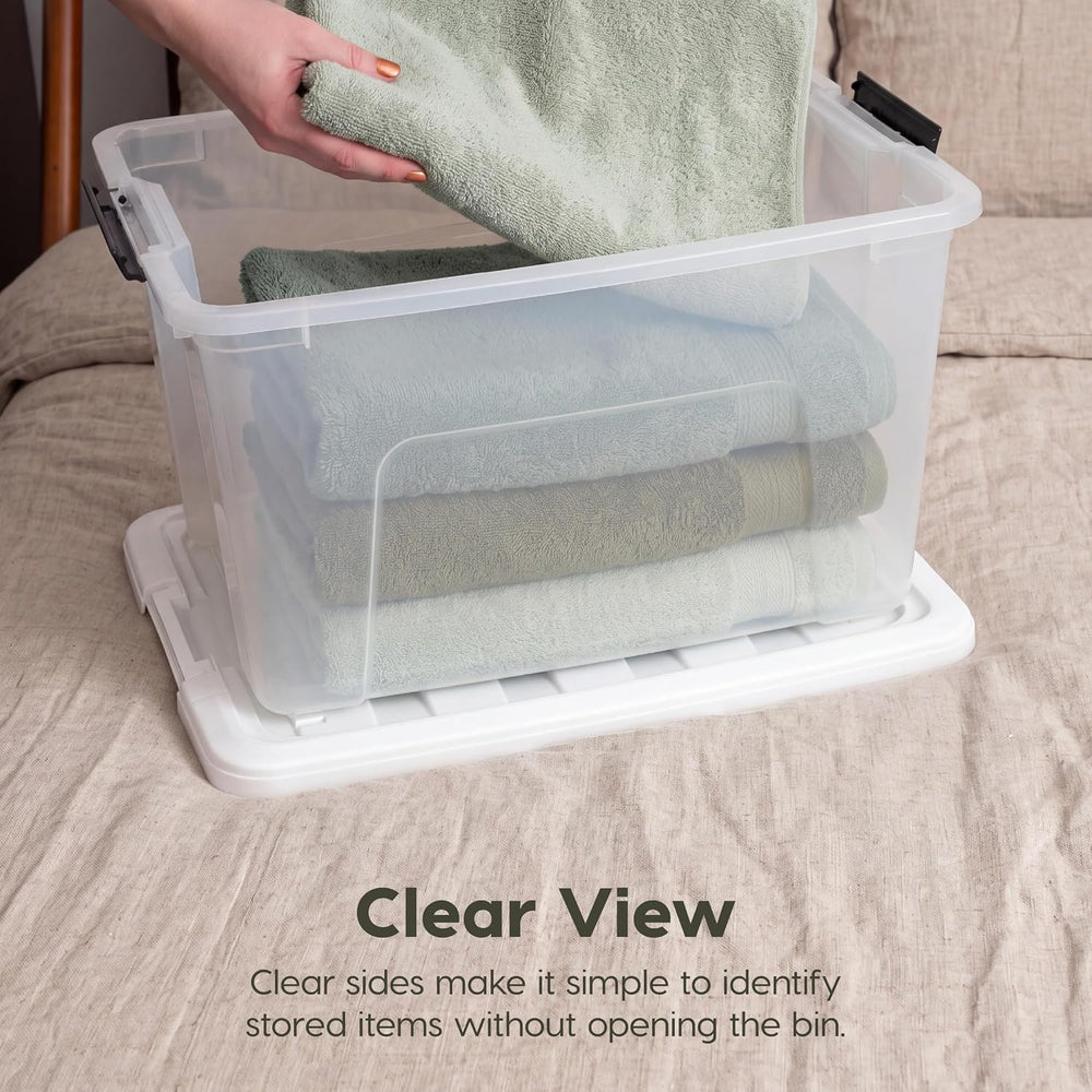 IRIS USA 40 Qt Storage Bins with Lids, 6 Pack, Clear/White