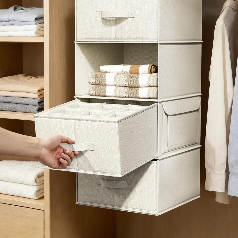 Vailando 6-Shelf Hanging Closet Organizer with 3 Fabric Drawers, Beige