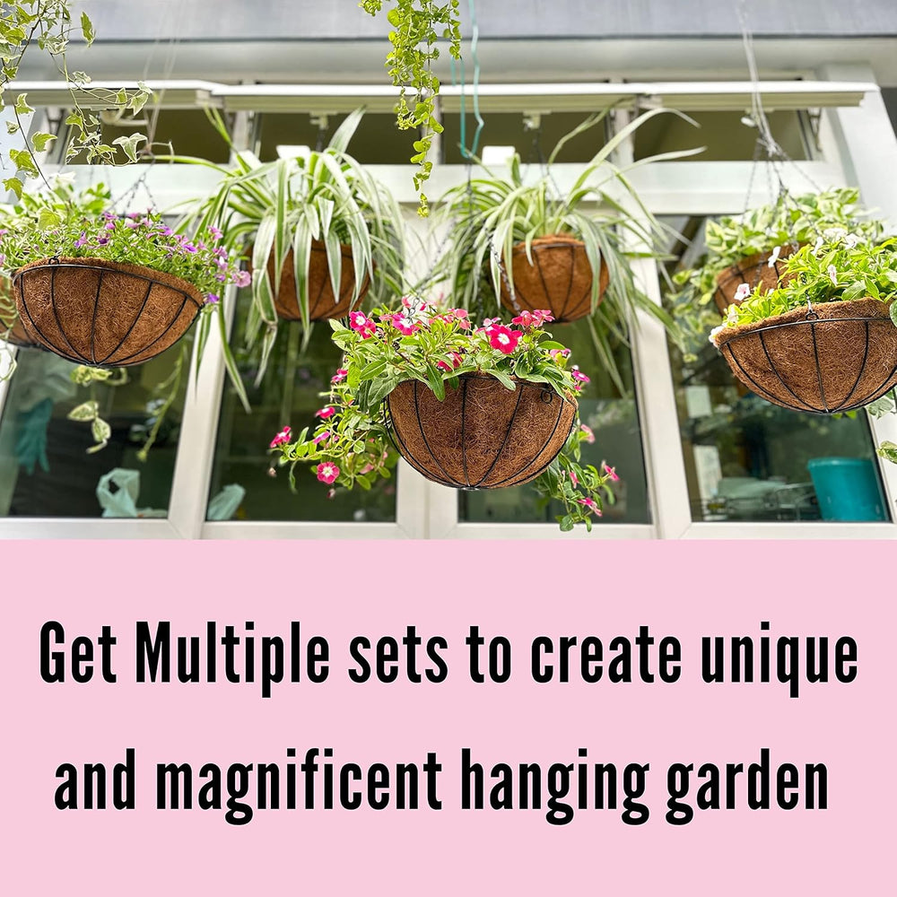 LaLaGreen Large Hanging Baskets (16 in, 6 Pack) Black Metal Coco Liner Pots