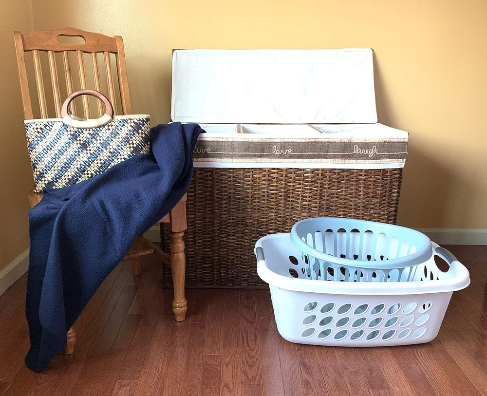 Handcrafted Wicker Oversized 3 Section Divided Laundry Hamper Sorter and Orga...