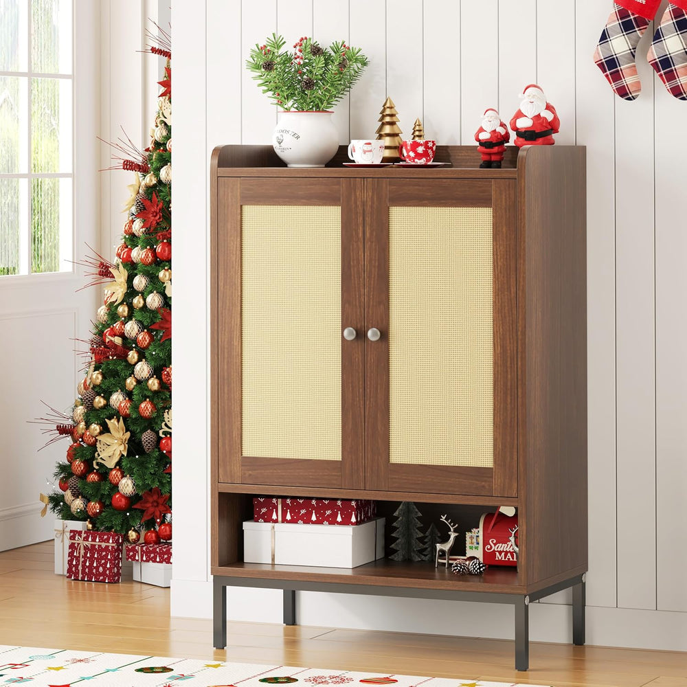 JASIWAY Shoe Cabinet for Entryway, Rattan Shoe Rack Organizer with Doors