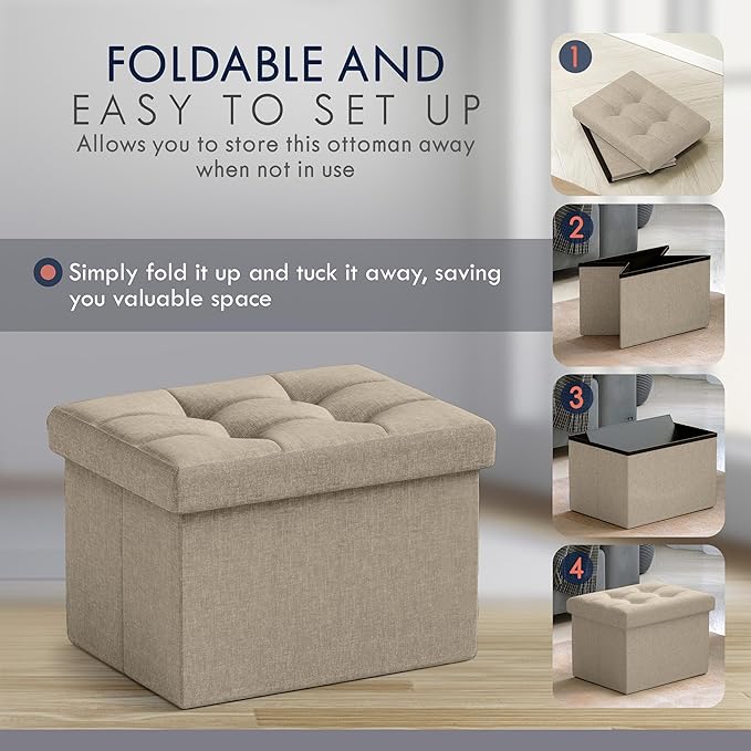 Ornavo Home Small Storage Ottoman, Foldable Collapsible Rectangle Linen Ottom...