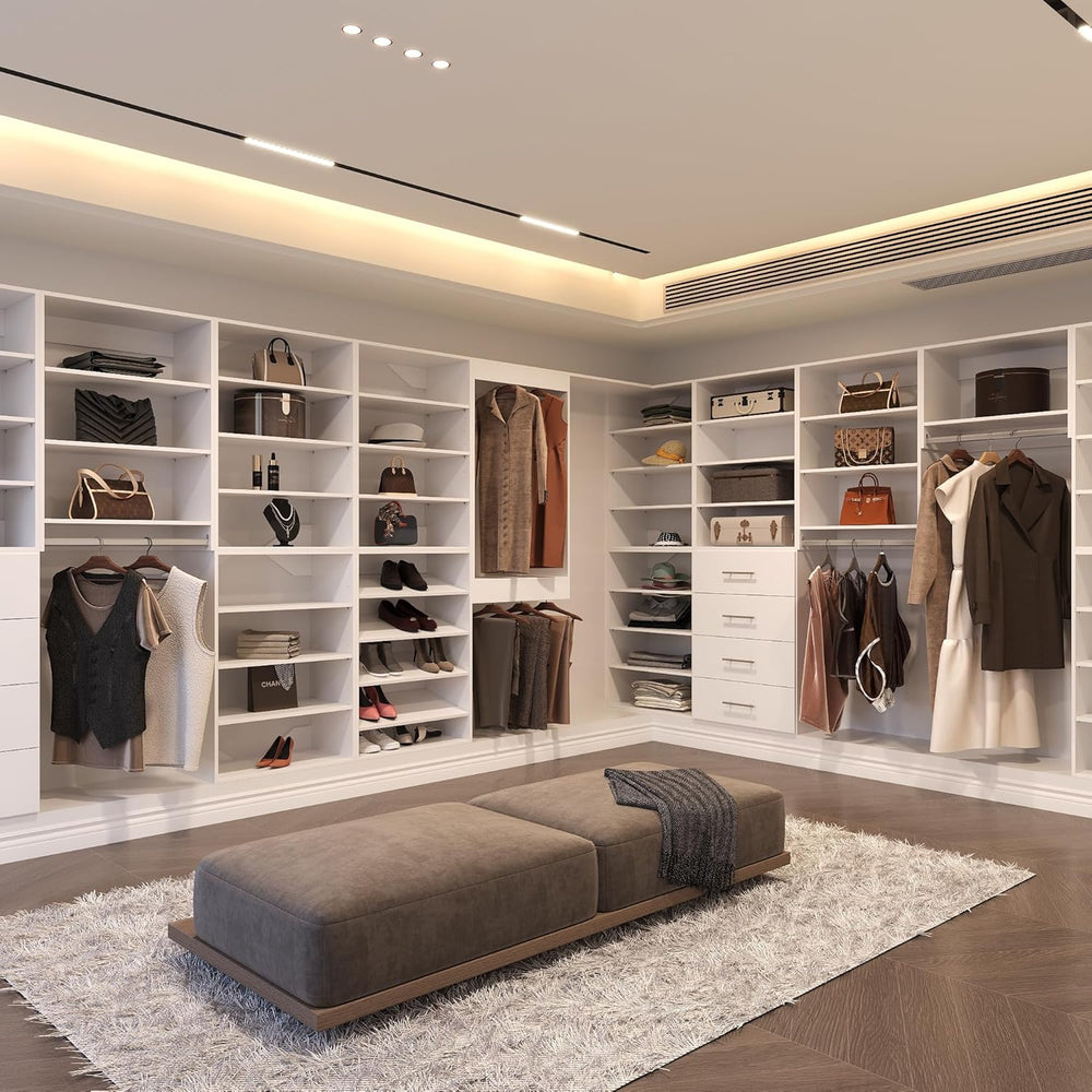 4 Drawer Short Tower, Modular Wood Closet System Organizer with Storage, Clot...