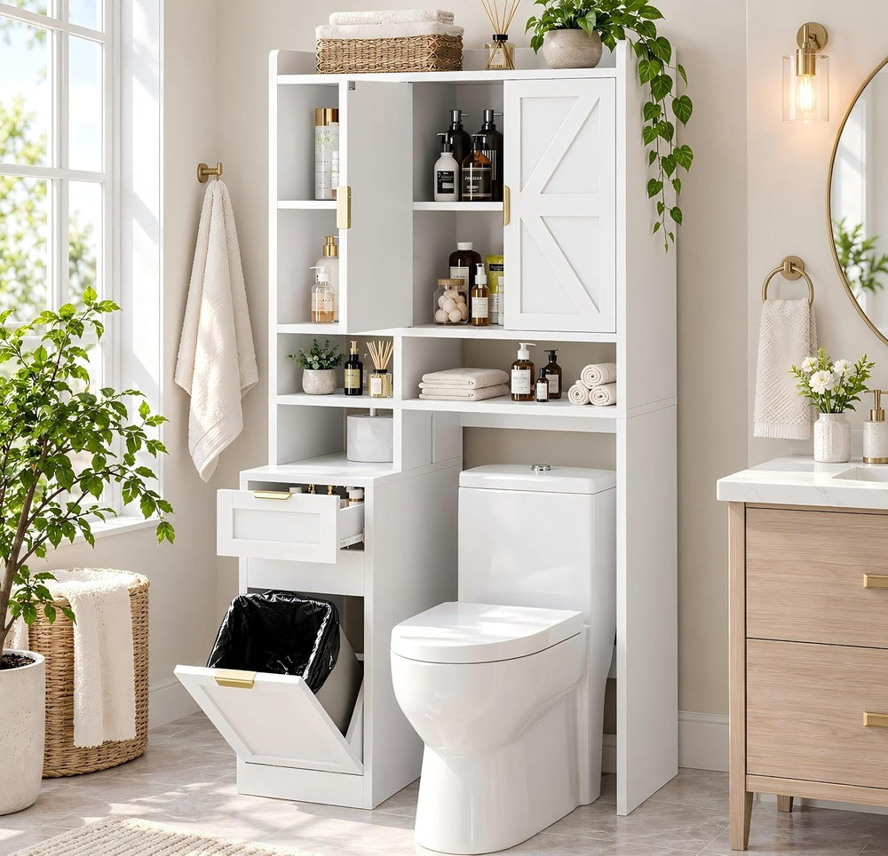 Over the Toilet Storage Cabinet with Hidden Odor-Proof Trash Can&Toilet P...