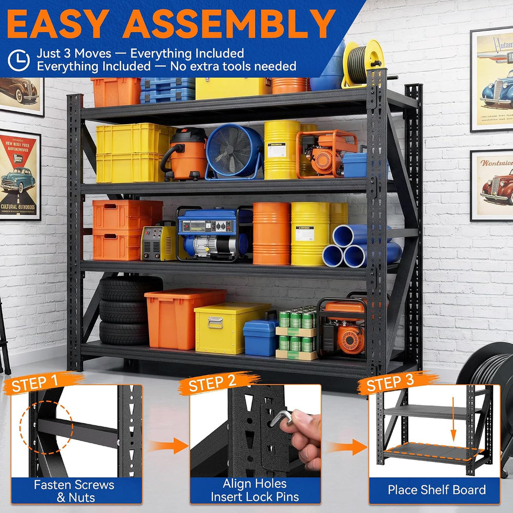 SAWJEC 6000 LBS Garage Shelving, 71" W Heavy Duty Storage Shelves, 4 Tie...