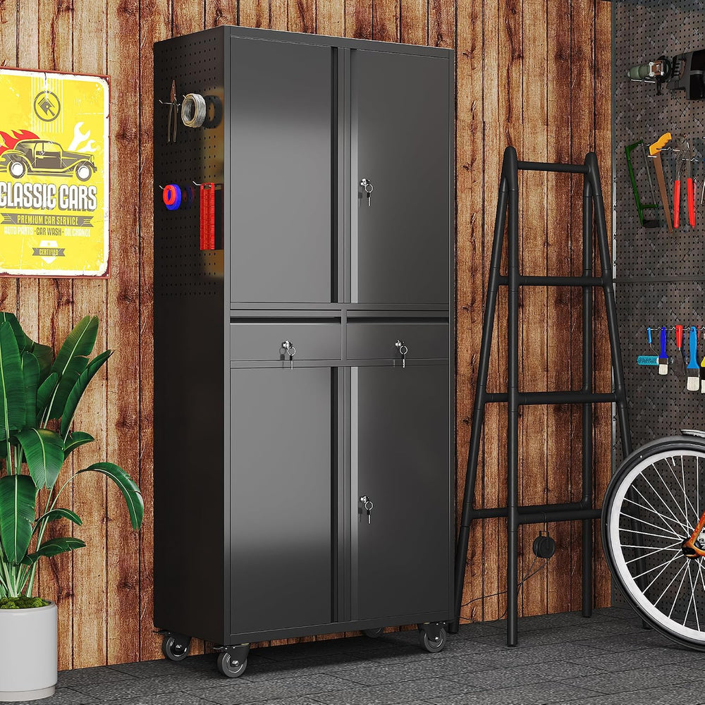Aobabo 71"H Metal Garage Storage Cabinet Organizer with 2 Drawers