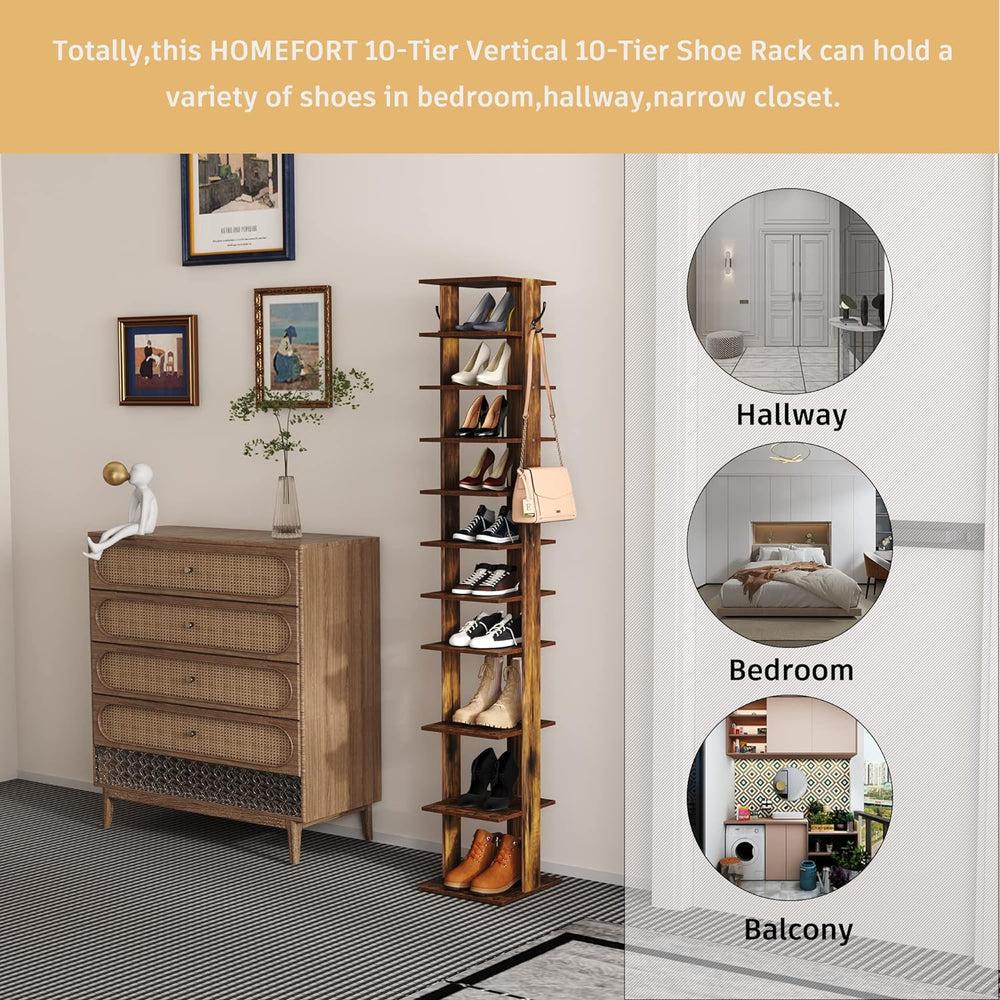 HOMEFORT 10-Tier Vertical Shoe Rack, Corner Shoe Tower, Slim Shoe Organizer w...