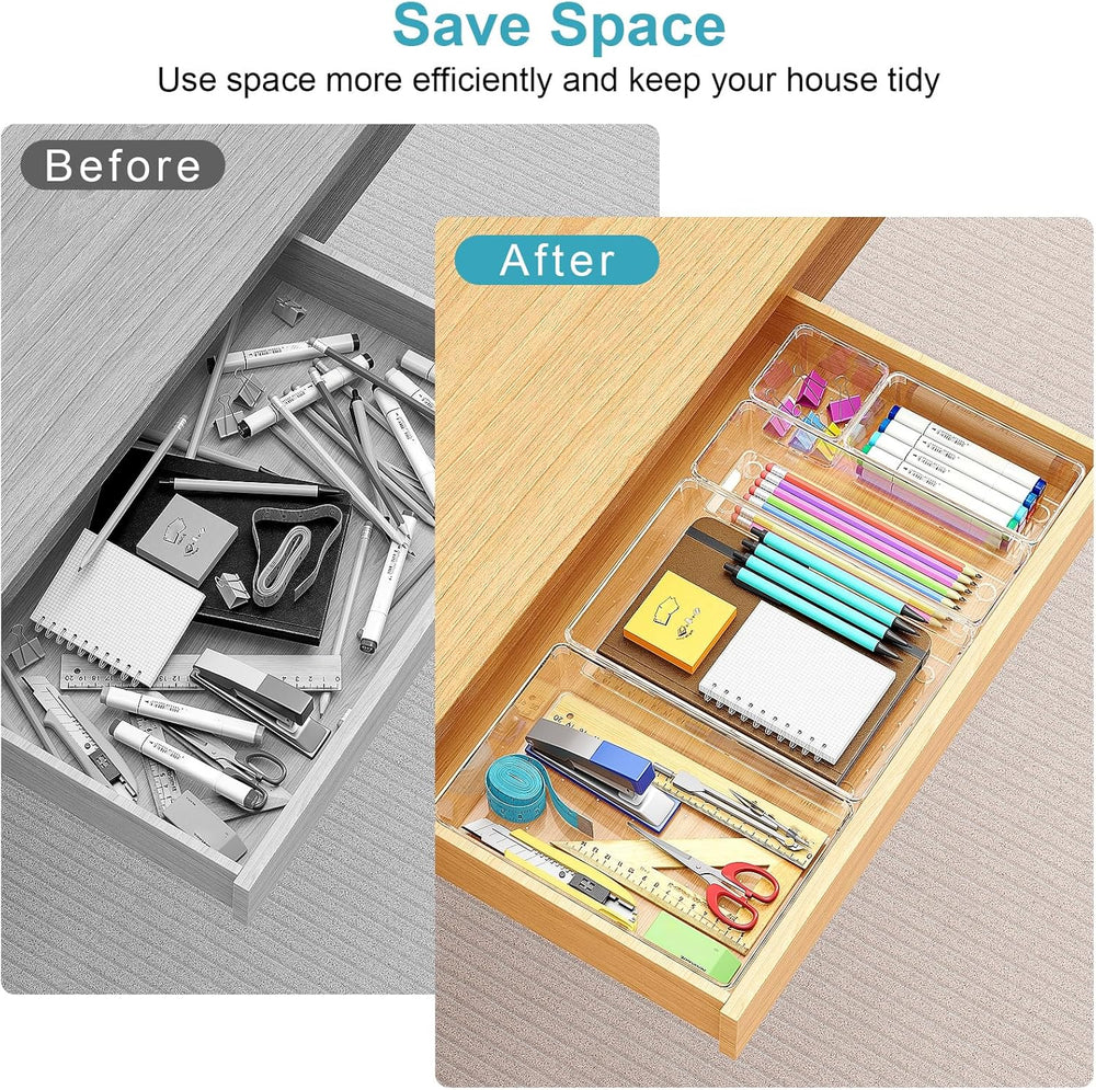 65 Pcs Clear Plastic Drawer Organizer, Makeup & Vanity Organizer
