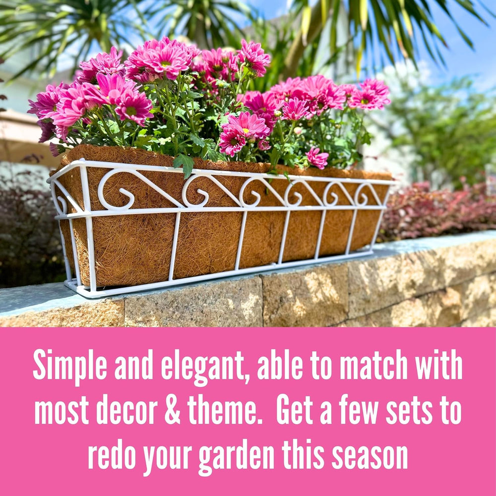 LaLaGreen Fence Window Box (30 in, 2 Pack) White Metal Trough Planter