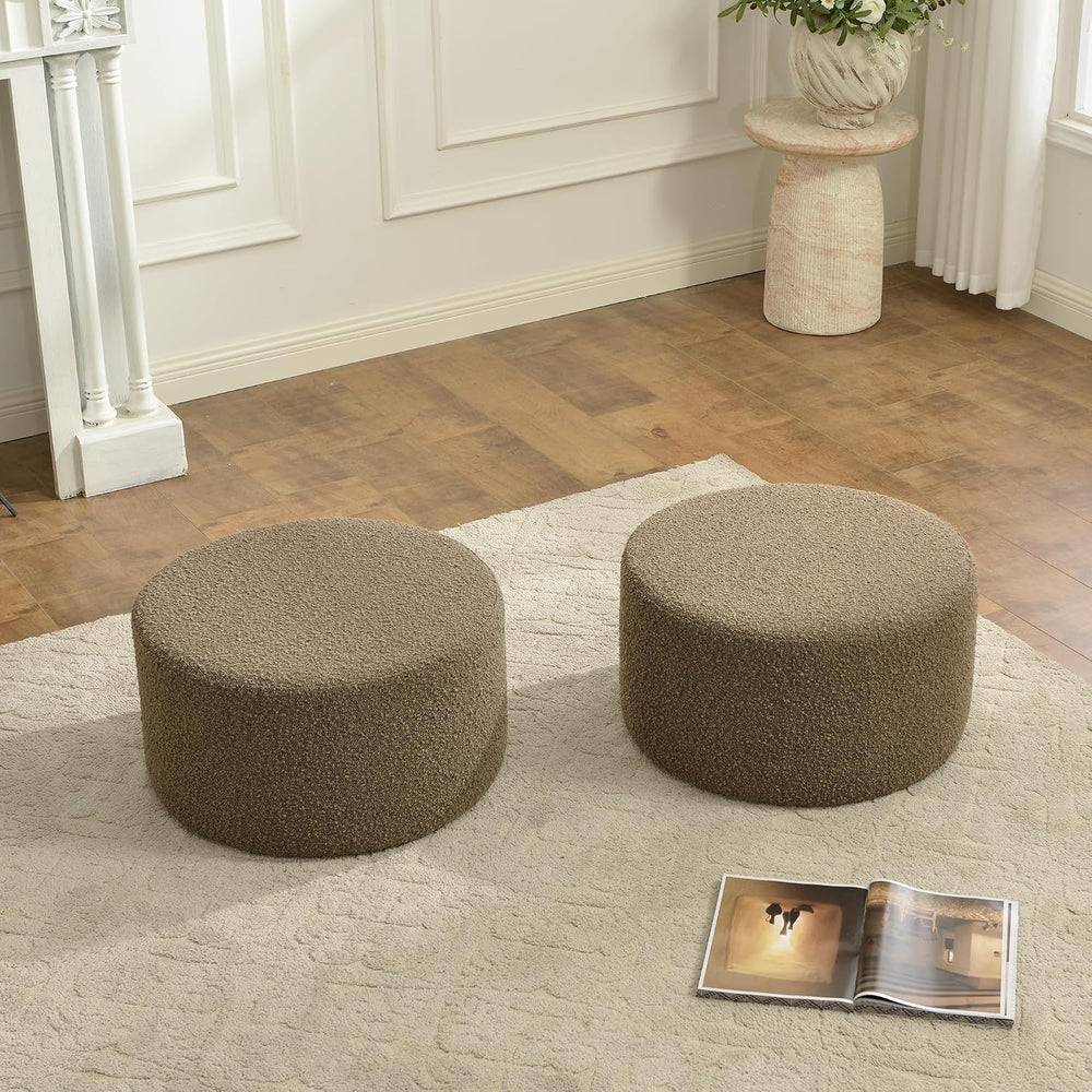 KINWELL Modern Round Boucle Ottoman Set of 2 (24" D x 24" W x 13&qu...