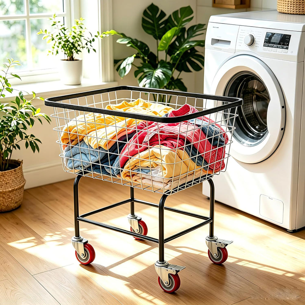 4.5-Bushel Rolling Laundry Cart with Wheels, Steel Clothing Storage