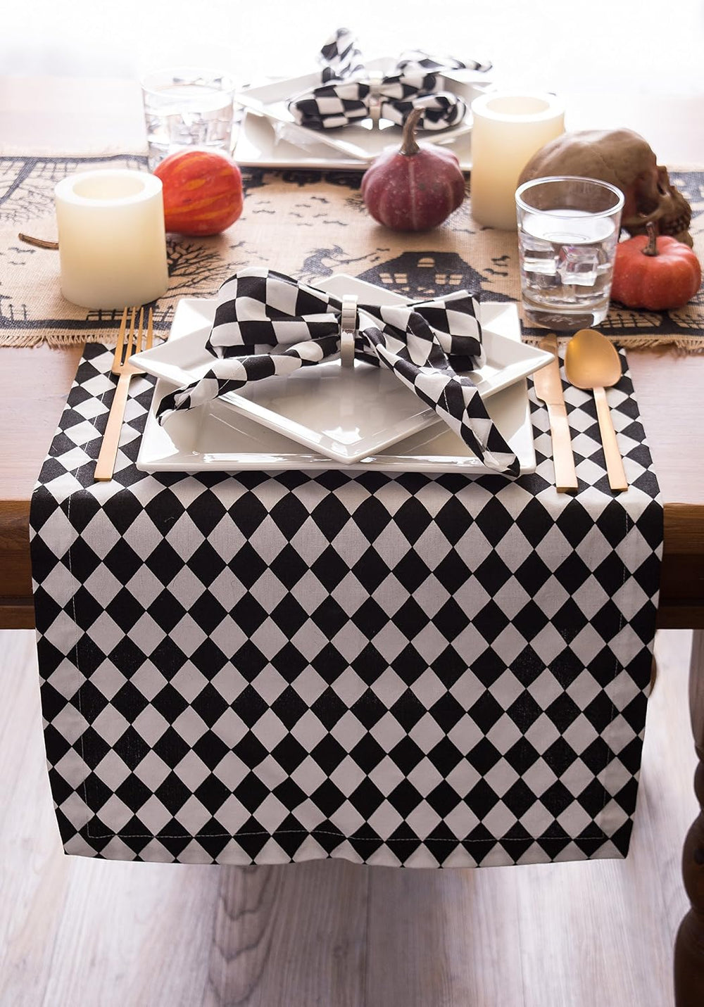 DII Halloween Tabletop, Harlequin Collection, Table Runner, 14x72, Black and ...
