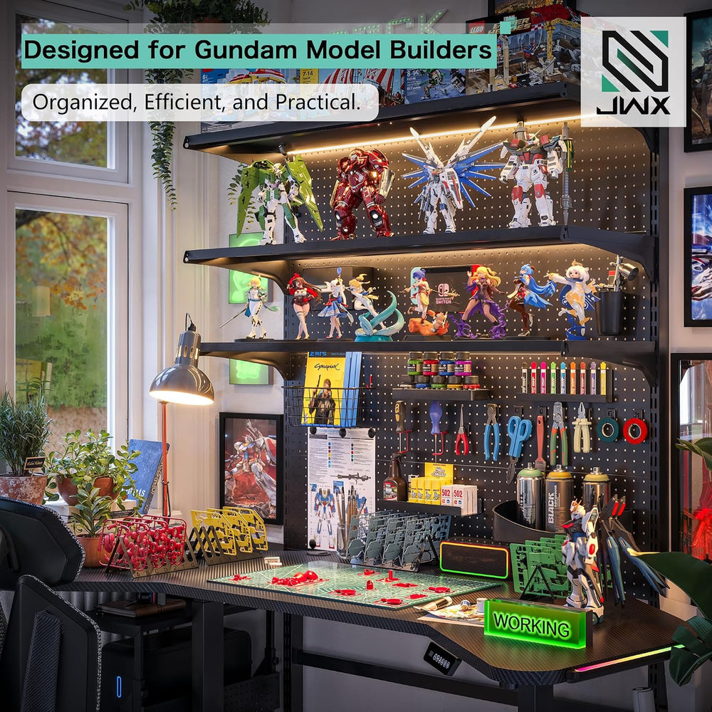 JWX Freestanding Gaming Pegboard Shelf, 300 lb Capacity, 57.5 x 74 in