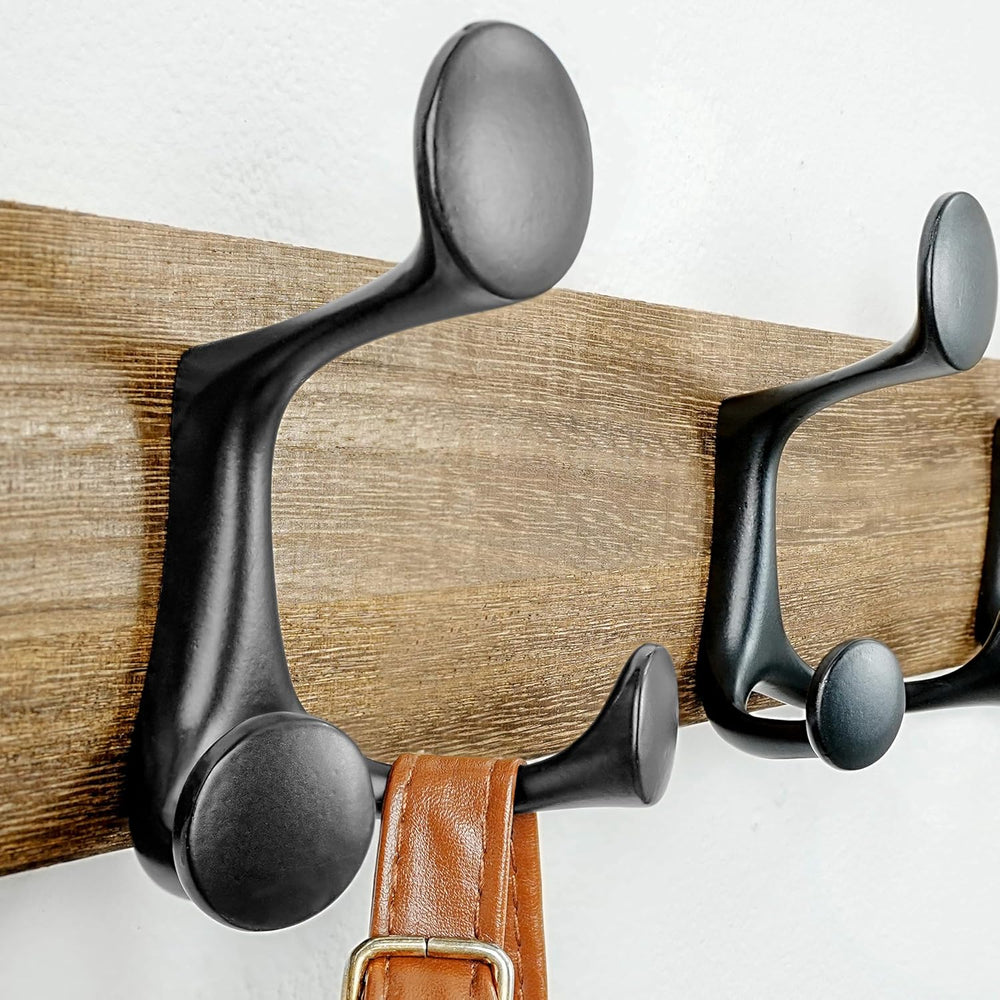 SKOLOO 24-Inch Wood Burnt Coat Rack Wall Mount with 5 Triple Hooks - Ideal fo...