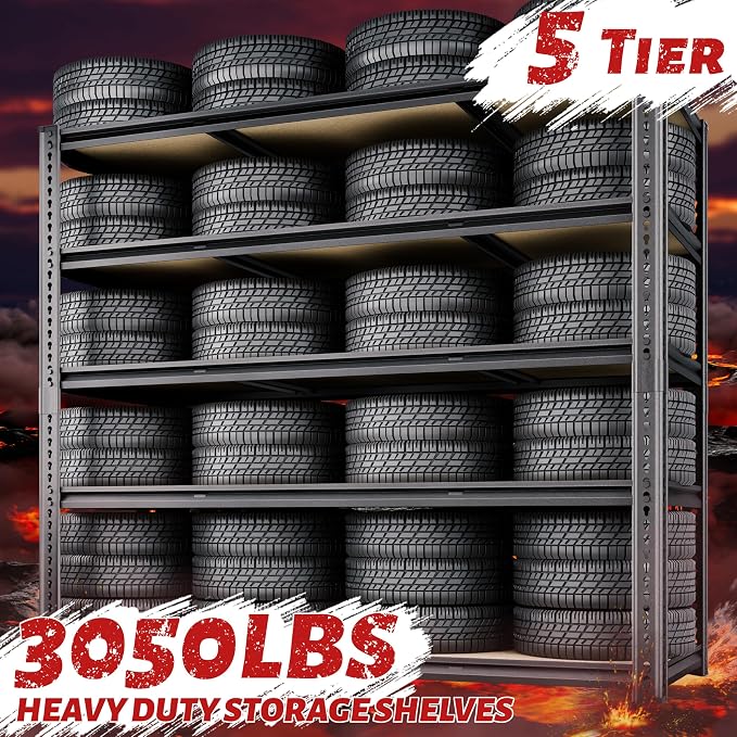 48"W Garage Shelving, 3050LBS Storage Shelves Heavy Duty, 5 Tier Metal S...