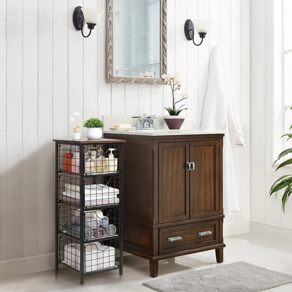 DINGTAI 5-Tier FreeStanding Storage Shelves with 4 Pull-Out Baskets,Bathroom ...