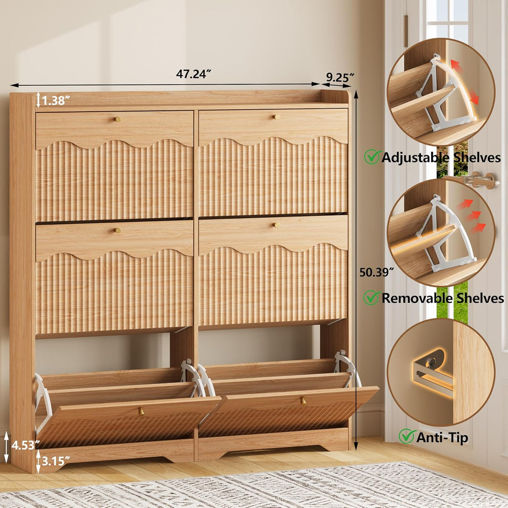 BORNOON Large Shoe Storage Cabinet with 6 Flip Drawers and Modern Wave-Edge F...