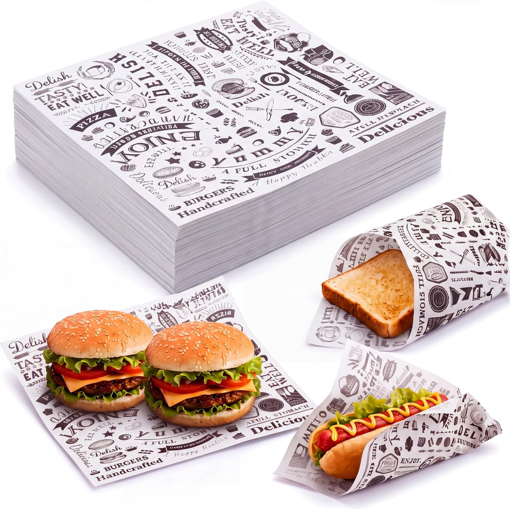 Ireer 600 Pcs 15" Newsprint Sandwich Wrapping Paper Wax Paper, White Black