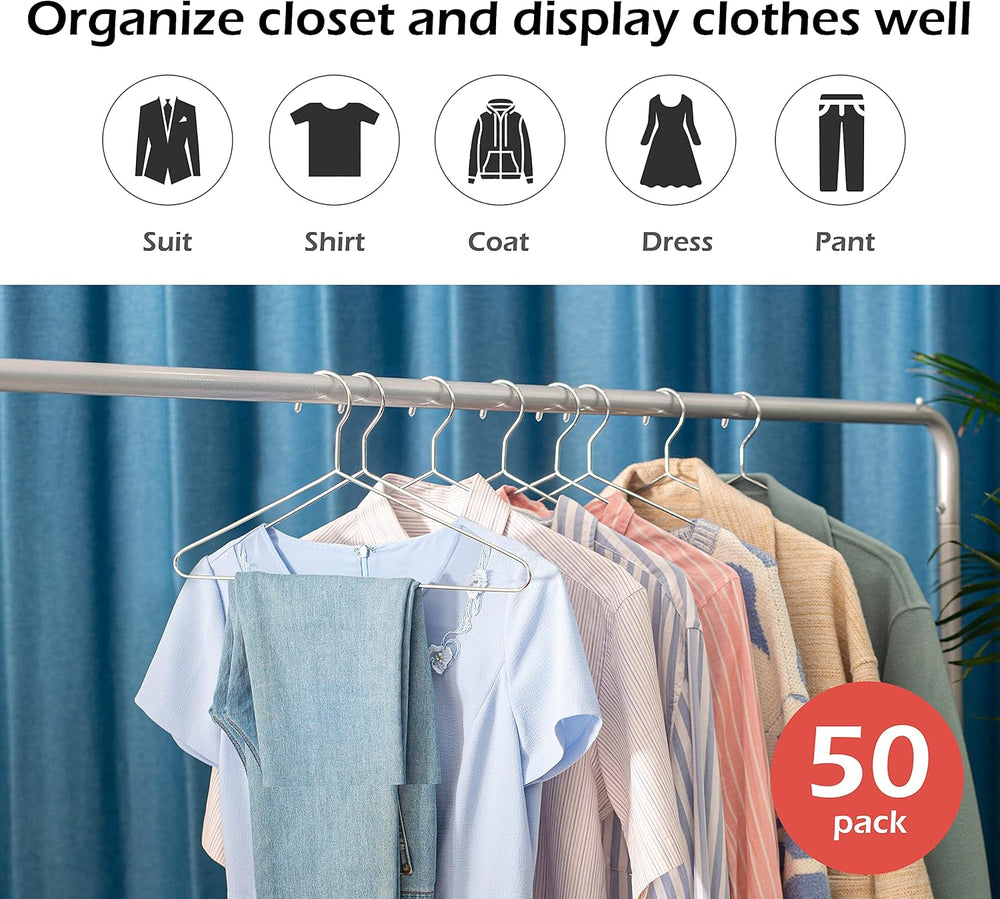 KEETDY 50 Pack Metal Hangers Coat Hangers Heavy Duty Stainless Steel Clothes ...