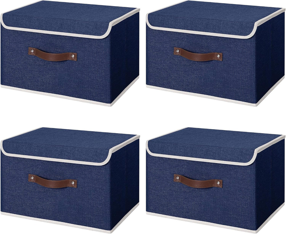 ANMINY Fabric Storage Box Bins with Lids, Blue, 13"x9"x7.9", 4...