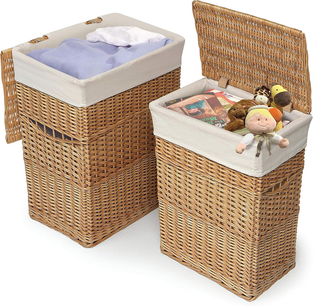 Badger Basket Wicker Two Hamper Set with Liner – Removable Liner, Nesting Ham...