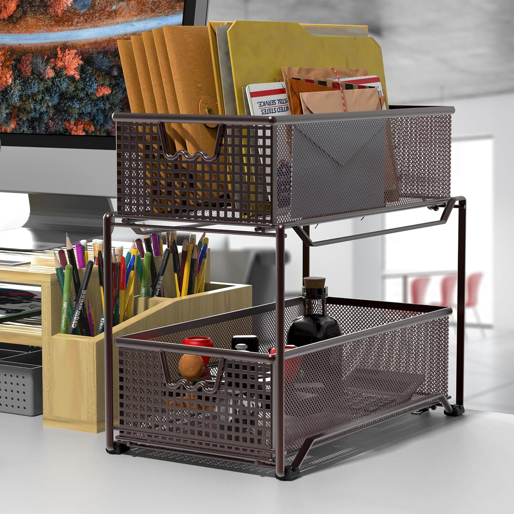 Deco Brothers 2 Tier Bathroom Storage Organizer with Pull-Out Drawer Bronze