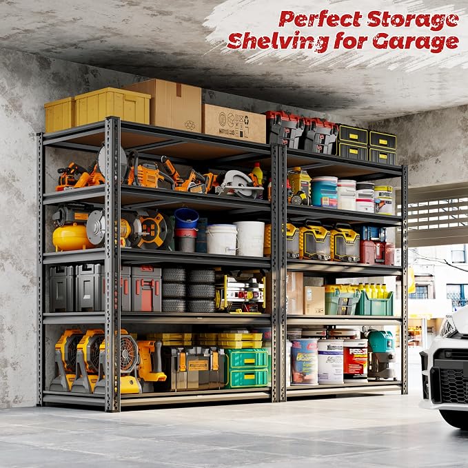 72"H Storage Shelves heavy duty, 2000LBS Garage Shelving, 5 Tier Metal S...