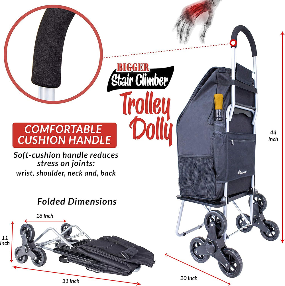 dbest products Stair Climber Bigger Trolley Dolly, Black Grocery Shopping Fol...