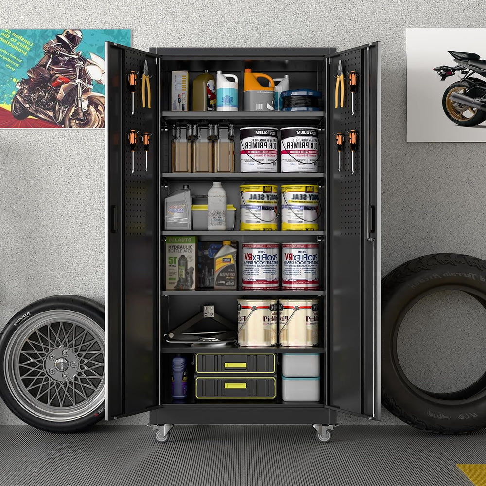 Wide & Deep 71"x34"Wx18 D Metal Garage Storage Cabinet Black