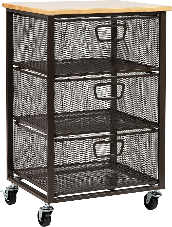 Mind Reader 3-Drawer Rolling Storage Cart, Office Organizer